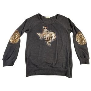 TWENTY SECOND Womens Gray‎ Texas Sequin Patch Elbow Patch Sweatshirt